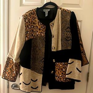 Stylish Patchwork Blazer with Leopard and Paisley Patterns